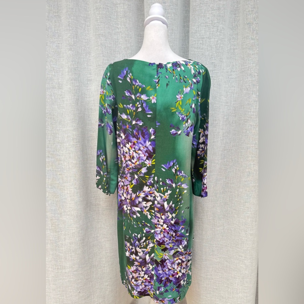 Escada Fall 2014 Hyacinth green purple floral long sleeve dress - Picture 7 of 14